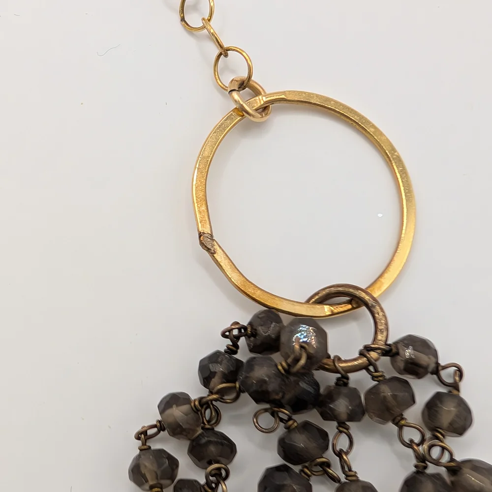 NASHELLE Beaded Necklace Tiered Gold with Gray Brown Beads - Picture 9 of 9